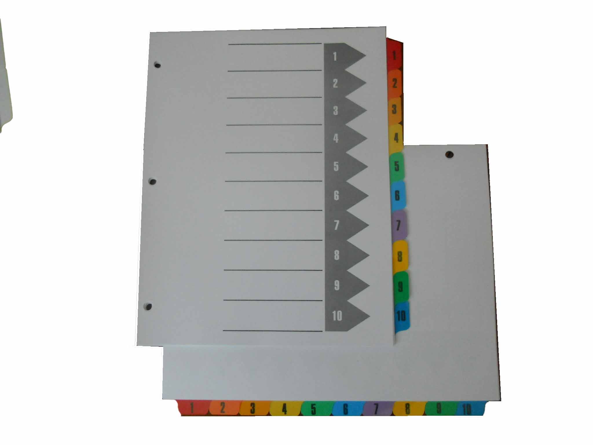 Color coded index dividers, numbered 1-10 (25 sets per carton)