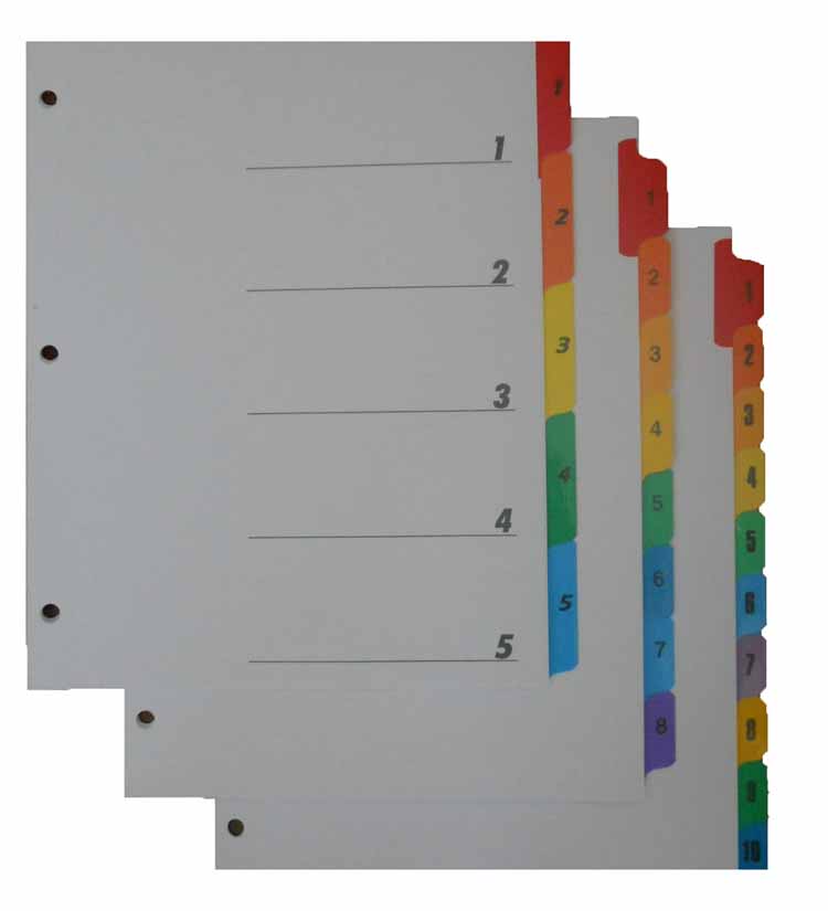 Color coded index dividers, numbered 1-15 (25 sets per carton)